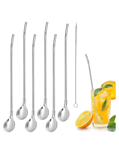 Juego de 6 Cucharas Pajitas de Acero Inoxidable BOHUIZ