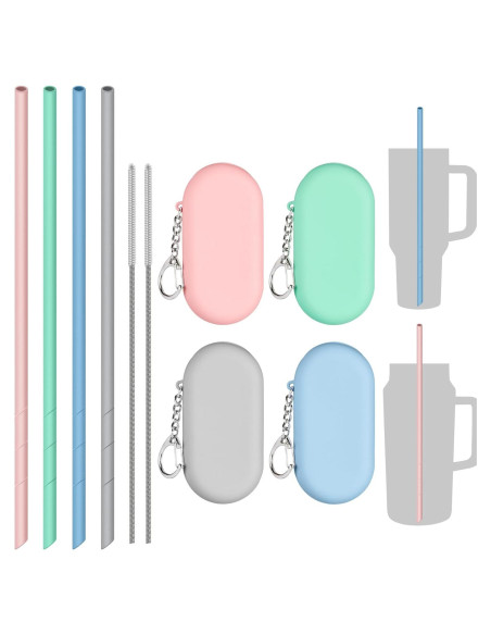 Pajitas de Silicona Reutilizables NiHome 35.56cm 4 Unidades