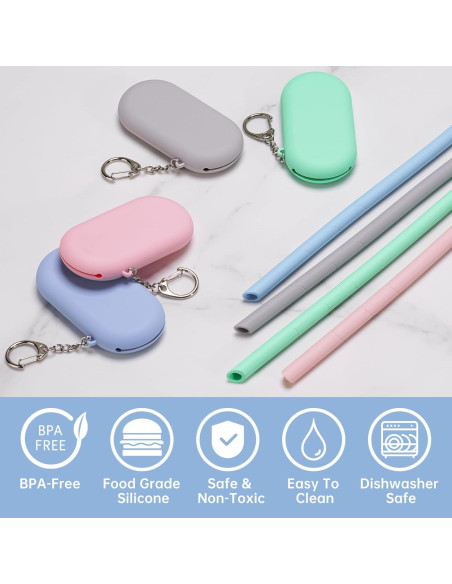 Pajitas de Silicona Reutilizables NiHome 35.56cm 4 Unidades