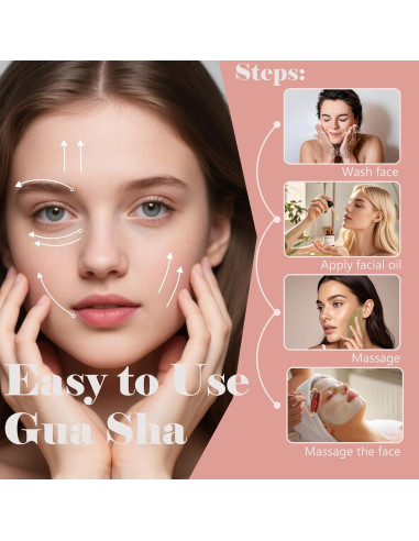 Juego de Masaje Facial Gua Sha Werncy - Rodillo y Piedra de Madera