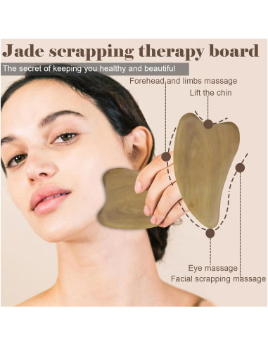 Juego de Masaje Facial Gua Sha Werncy - Rodillo y Piedra de Madera
