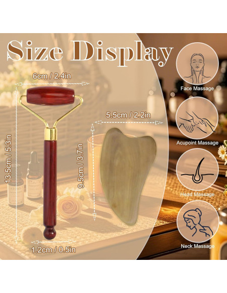 Juego de Masaje Facial Gua Sha Werncy - Rodillo y Piedra de Madera