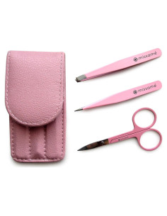 Juego de Pinzas de Cejas Missamé 3 Piezas Acero Inoxidable Rosa