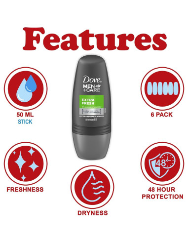 Desodorante Roll-On Dove Men+Care Extra Fresh 6x50ml
