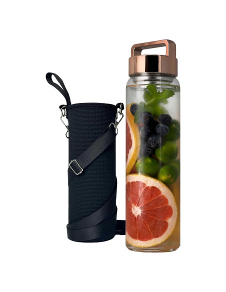 Botella de Agua de Vidrio 32 oz Aecotea con Infusor y Tapa Rosa