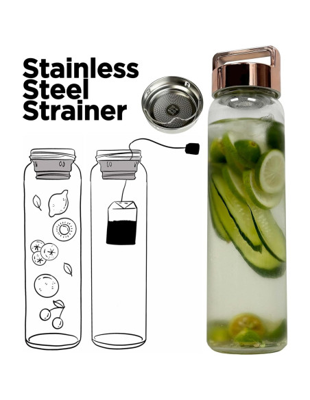 Botella de Agua de Vidrio 32 oz Aecotea con Infusor y Tapa Rosa