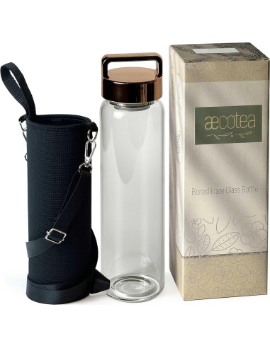 Botella de Agua de Vidrio 32 oz Aecotea con Infusor y Tapa Rosa