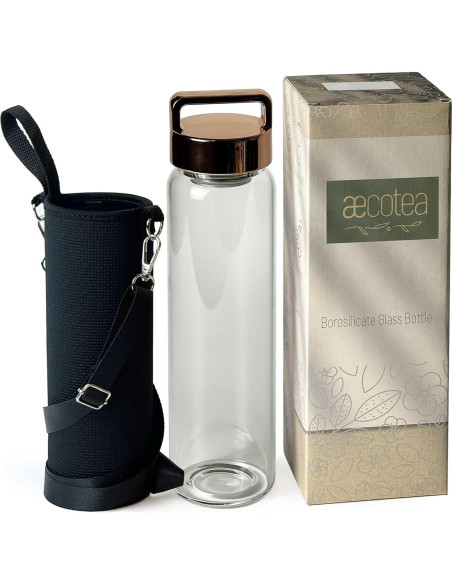 Botella de Agua de Vidrio 32 oz Aecotea con Infusor y Tapa Rosa