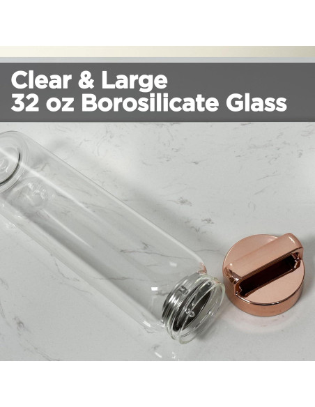 Botella de Agua de Vidrio 32 oz Aecotea con Infusor y Tapa Rosa