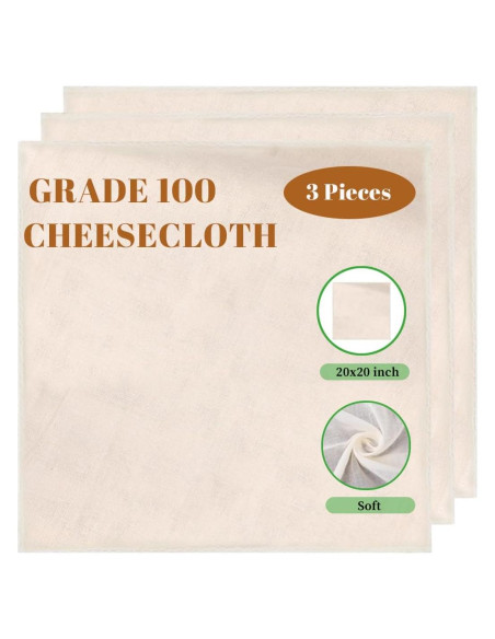 3 Paños de Queso Reutilizables Xohairp Grado 100 50x50cm
