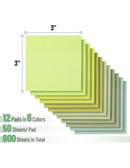 Notas Adhesivas Mr. Pen 3x3" Verde 12 Blocs 600 Hojas