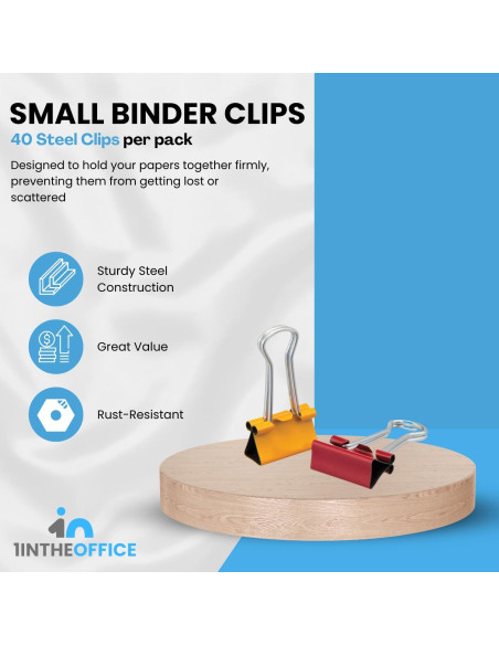 Clips de Carpeta Pequeños 1EnLaOficina 1.9 cm Colores Variados 40 Pzas