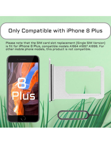Bandeja de Tarjeta SIM Plateada para iPhone 8 Plus A1864 A1897 A1898