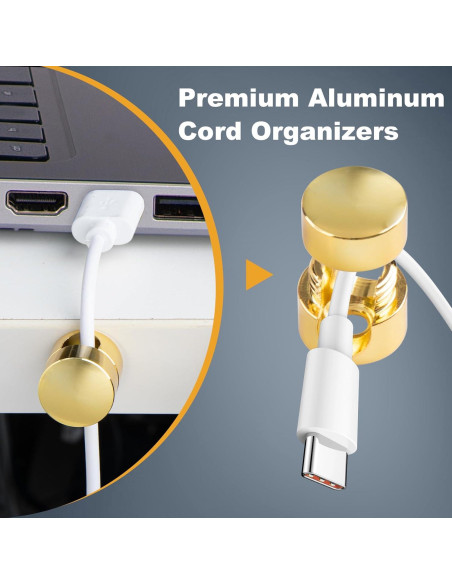 3 Soportes de Cable de Metal BEIQIYA Dorado para Escritorio