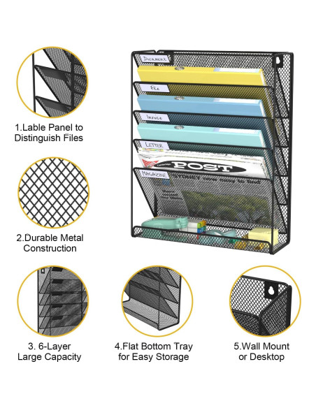 Organizador de Archivos Colgante BOHDK 6 Niveles Pared Negro