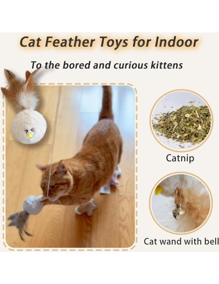 Juguete Interactivo para Gatos Veinbuty 3 PCS con Plumas