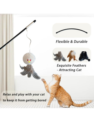 Juguete Interactivo para Gatos Veinbuty 3 PCS con Plumas