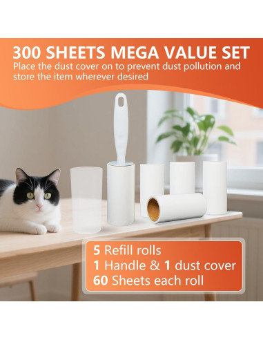 Rodillo Adhesivo Extra Pegajoso XICOSO 300 Hojas para Pelo de Mascota