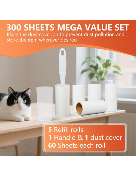 Rodillo Adhesivo Extra Pegajoso XICOSO 300 Hojas para Pelo de Mascota