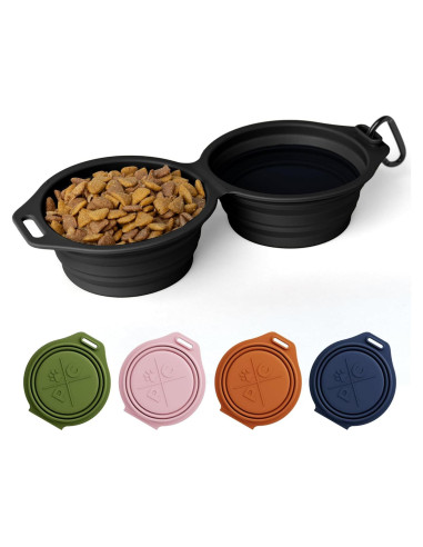 Tazón Plegable para Perros Pup Culture Doble - Silicona Negra
