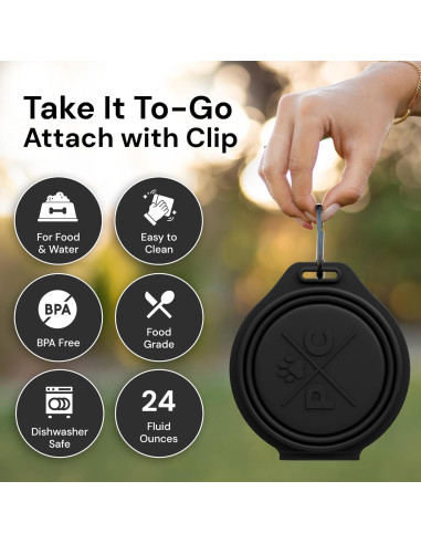 Tazón Plegable para Perros Pup Culture Doble - Silicona Negra