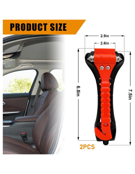 2 Martillos de Seguridad Suvnie para Automóvil - Escape Emergencia