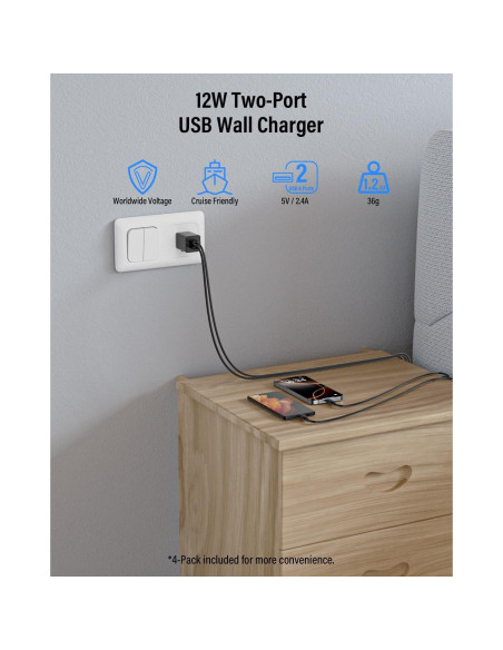 Paquete de 4 Cargadores de Pared USB 12W ShenZhen H-36