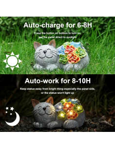 Estatua Solar de Gato Otdair con Suculenta y LED 17.3 cm 2