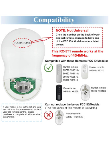 Control Remoto Hunter RC-5T1 para Ventilador de Techo 3 Velocidades