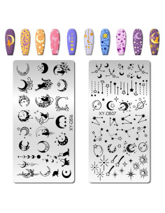 Kit de Placas de Estampado de Uñas Arbuya Luna y Estrellas