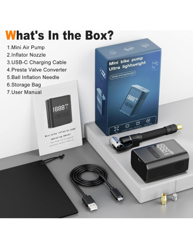 Mini Bomba de Bicicleta Eléctrica HIITYFF-8, 100 PSI, USB-C