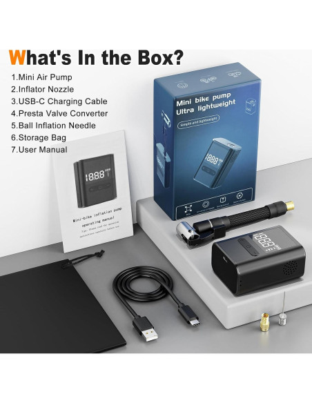 Mini Bomba de Bicicleta Eléctrica HIITYFF-8, 100 PSI, USB-C