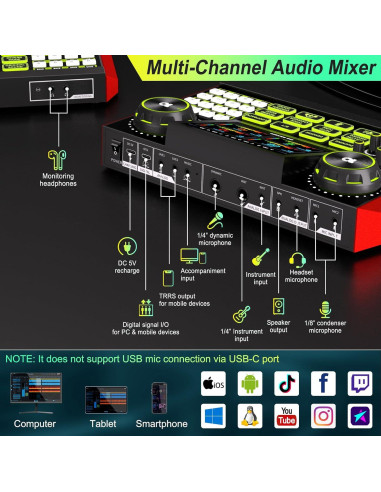 Mezclador de Audio CryoSurf G9 para Podcast y Streaming