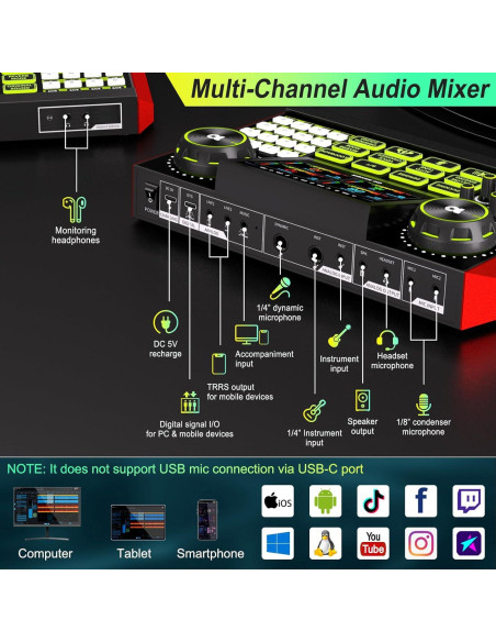 Mezclador de Audio CryoSurf G9 para Podcast y Streaming