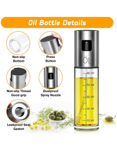 Rociador de Aceite Leaflai 100ml Vidrio Antifugas Cocina 2