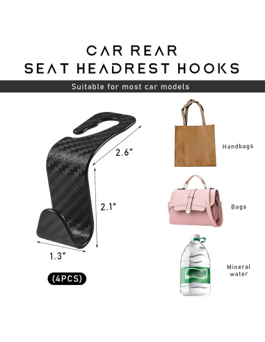 4 Ganchos para Reposacabezas de Coche Yourkar - Fibra de Carbono