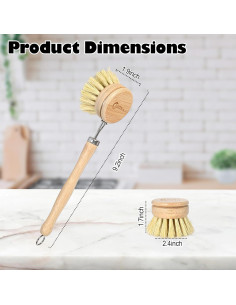 Cepillo de Platos de Bambú ANTYA con 4 Cabezas Reemplazables 2