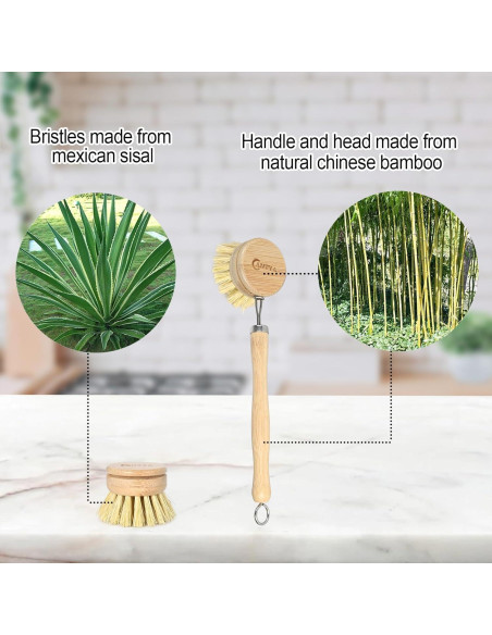 Cepillo de Platos de Bambú ANTYA con 4 Cabezas Reemplazables