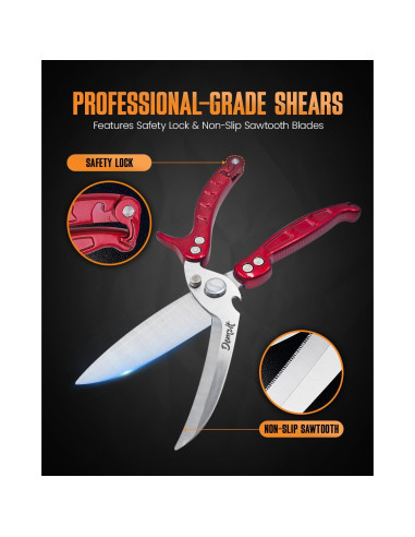 Tijeras de Aves de Corral Demzit 2024 - Acero Inoxidable, Antideslizantes