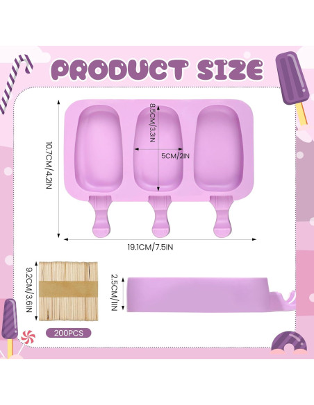 Moldes de Silicona para Paletas Glavatrix - 4 Piezas con 200 Palitos