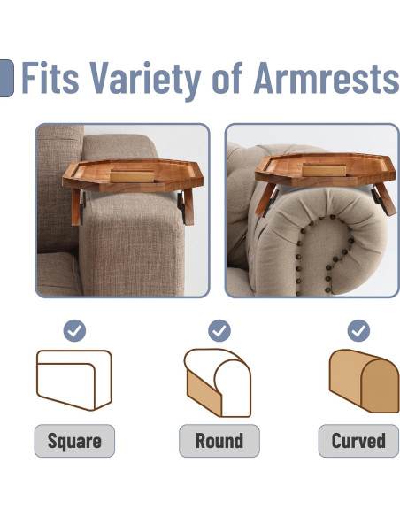 Bandeja para brazo de sofá BAMBOO LAND octagonal madera acacia