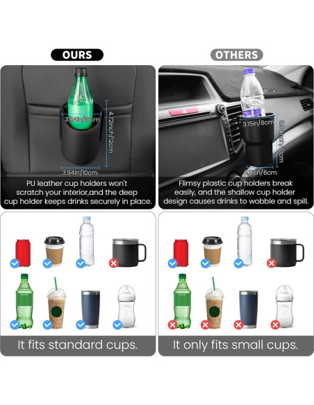 Soportes de Taza para Auto 1797 - Organizador Negro Cuero PU