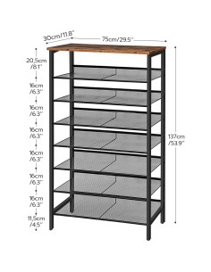 Estante para Zapatos HOOBRO 8 Niveles Marrón Rústico 75 cm 2