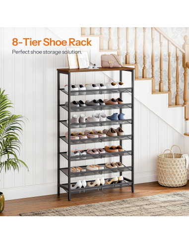 Estante para Zapatos HOOBRO 8 Niveles Marrón Rústico 75 cm