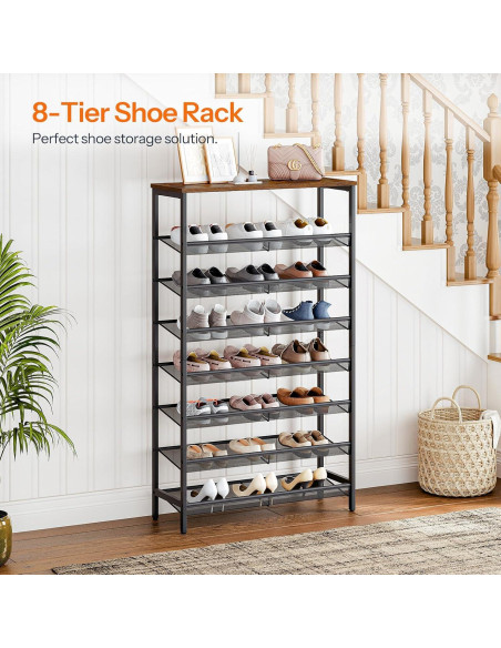 Estante para Zapatos HOOBRO 8 Niveles Marrón Rústico 75 cm