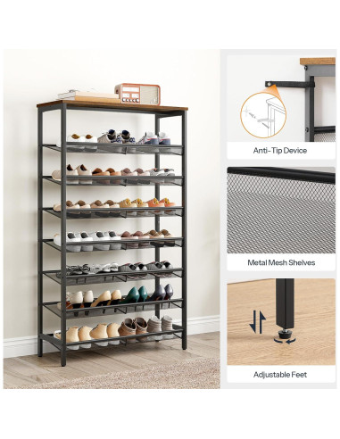 Estante para Zapatos HOOBRO 8 Niveles Marrón Rústico 75 cm
