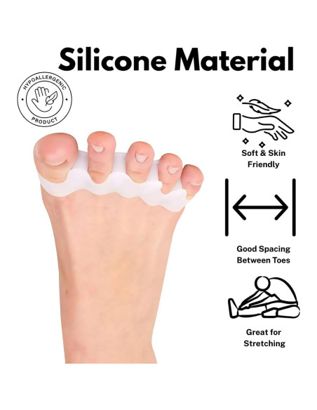 Separadores de Dedos de Silicona ZEYNOA - 6 Pcs Alivio Juanetes