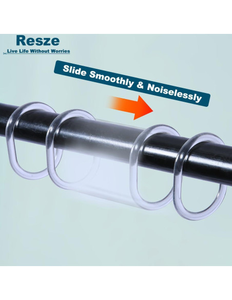 24 Anillos de Cortina de Ducha Resze Plástico Transparente