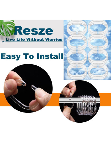 24 Anillos de Cortina de Ducha Resze Plástico Transparente