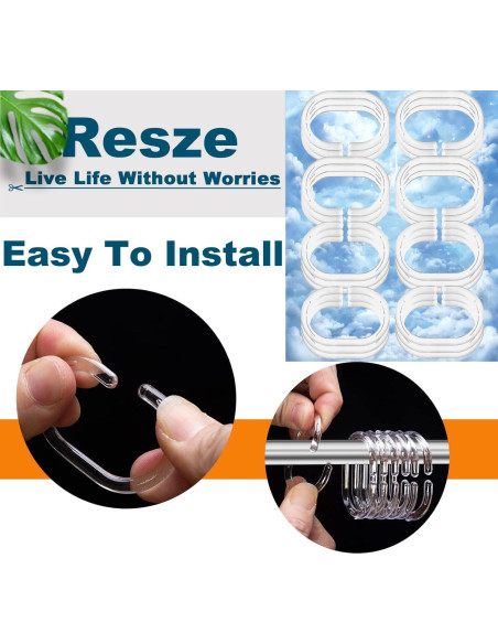 24 Anillos de Cortina de Ducha Resze Plástico Transparente